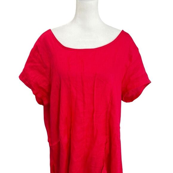 Lisa Bayne Red 100% Linen Midi Dress with Pockets Size XL Made in USA - Picture 2 of 6